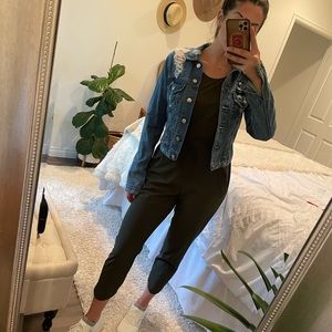 ‘All in motion’ sleeveless jumpsuit (olive colored)